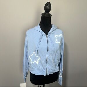 Sundown Cropped Blue Star Print Zip Up Hoodie